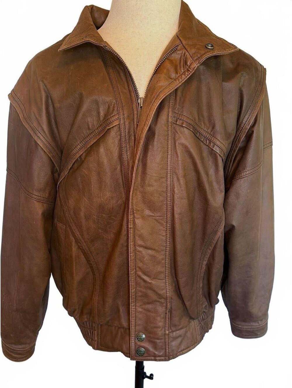 Vintage Dark Brown Leather Bomber Jacket M 90s Grunge Minimalist Indie Sleaze